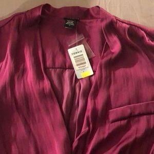 NWT Torrid Magenta Satin Drape Front Blouse